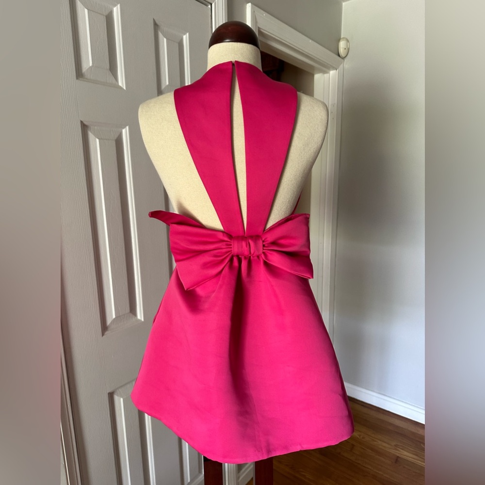 Kate Spade Satin Faille Bow Back Mini Dress, Size 00 in Cabaret Pink - Picture 8 of 11